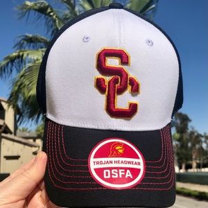 Trojan Headware USC Logo Baseball Cap 6 Panel Black White Baseball Hat NEW